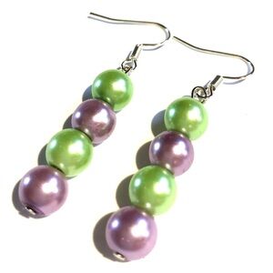 Handmade Purple & Green Earrings Women Spring Summer